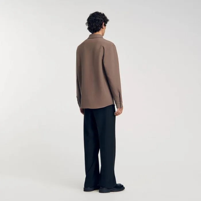 Men Shirts SANDRO Longsleeved Jersey Shirt Taupe