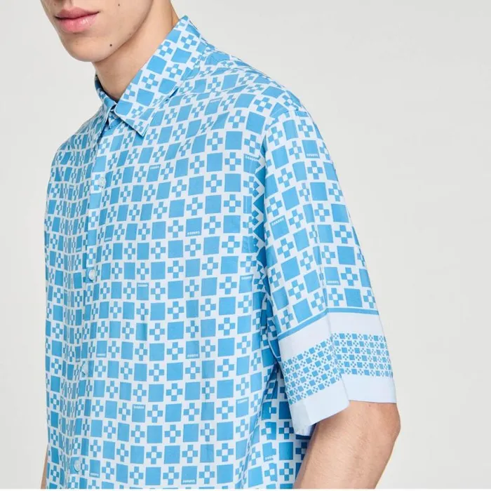 Men Shirts SANDRO Square Cross Motif Flowing Shirt Sky Blue