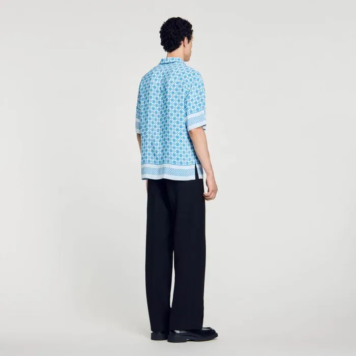 Men Shirts SANDRO Square Cross Motif Flowing Shirt Sky Blue