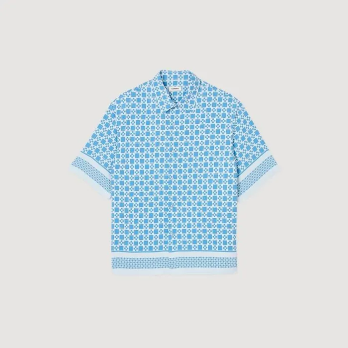 Men Shirts SANDRO Square Cross Motif Flowing Shirt Sky Blue