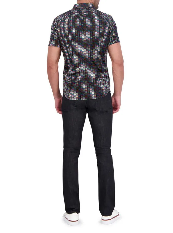 Men SPECTACLE SHORT SLEEVE BUTTON DOWN SHIRT Black Robert Graham Button Down Shirts