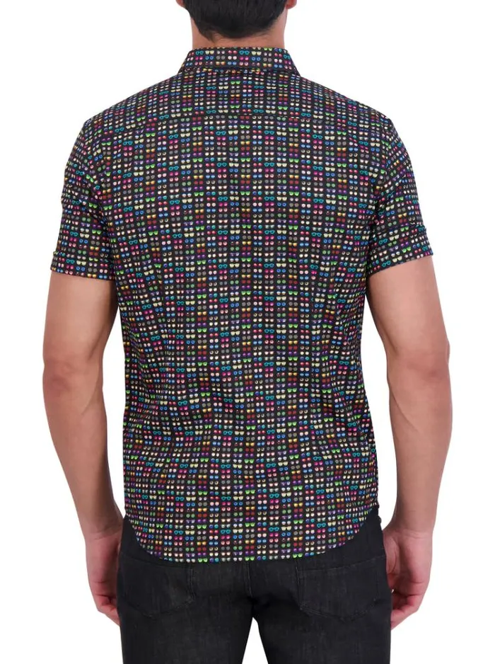 Men SPECTACLE SHORT SLEEVE BUTTON DOWN SHIRT Black Robert Graham Button Down Shirts