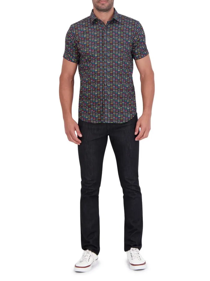 Men SPECTACLE SHORT SLEEVE BUTTON DOWN SHIRT Black Robert Graham Button Down Shirts
