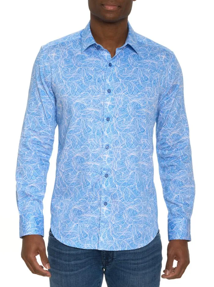 Men STELVIO LONG SLEEVE BUTTON DOWN SHIRT Light Blue Robert Graham Button Down Shirts