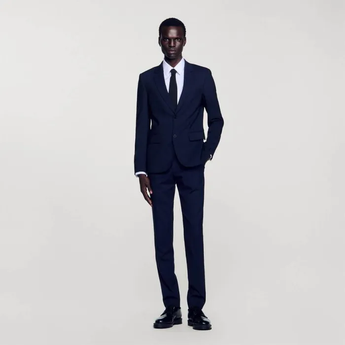 Men Suits and Blazers SANDRO Classic Wool Suit Jacket Navy Blue