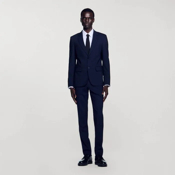 Men Suits and Blazers SANDRO Classic Wool Suit Jacket Navy Blue