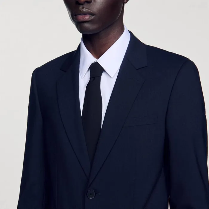 Men Suits and Blazers SANDRO Classic Wool Suit Jacket Navy Blue
