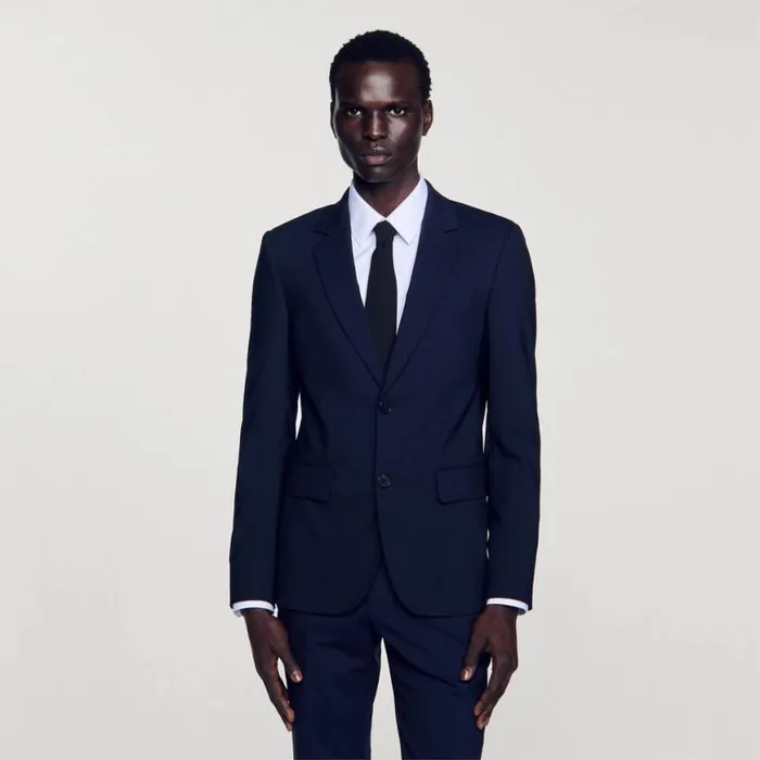 Men Suits and Blazers SANDRO Classic Wool Suit Jacket Navy Blue