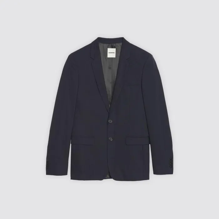 Men Suits and Blazers SANDRO Classic Wool Suit Jacket Navy Blue