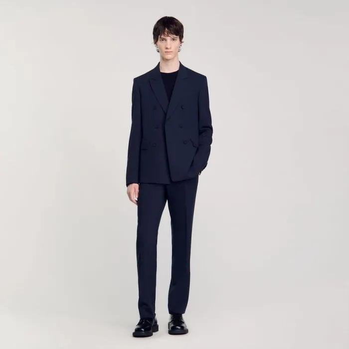 Men Suits and Blazers SANDRO Doublebreasted Suit Jacket Navy Blue