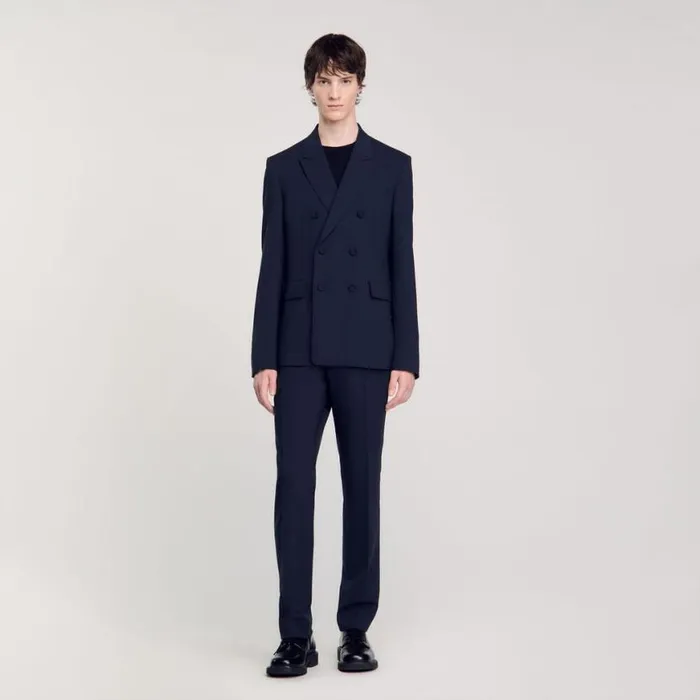 Men Suits and Blazers SANDRO Doublebreasted Suit Jacket Navy Blue
