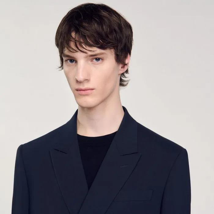Men Suits and Blazers SANDRO Doublebreasted Suit Jacket Navy Blue
