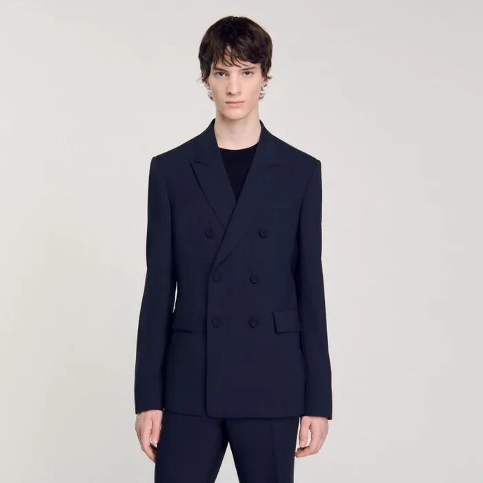 Men Suits and Blazers SANDRO Doublebreasted Suit Jacket Navy Blue