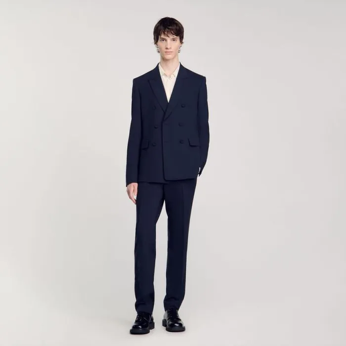 Men Suits and Blazers SANDRO Doublebreasted Suit Jacket Navy Blue