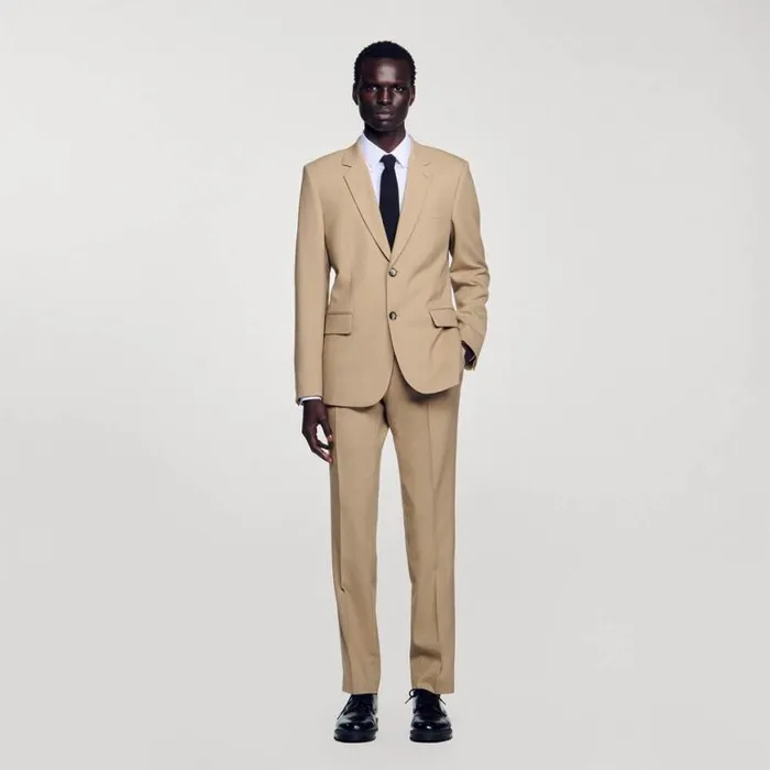 Men Suits and Blazers SANDRO Wool Suit Jacket Beige