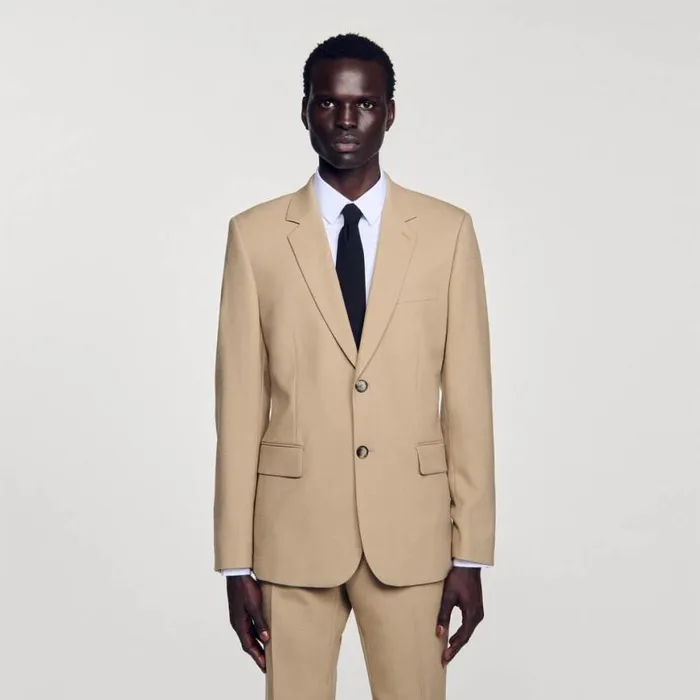 Men Suits and Blazers SANDRO Wool Suit Jacket Beige