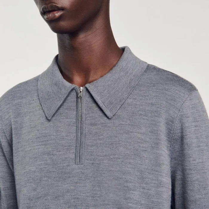 Men Sweaters and Cardigans SANDRO Knitted Polo Sweater Mocked Grey
