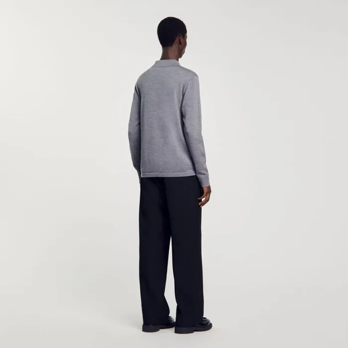 Men Sweaters and Cardigans SANDRO Knitted Polo Sweater Mocked Grey