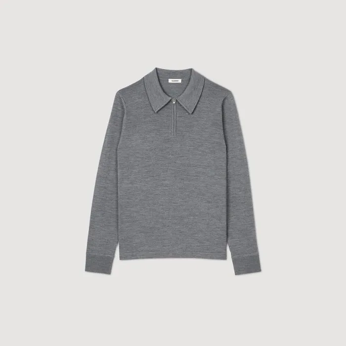 Men Sweaters and Cardigans SANDRO Knitted Polo Sweater Mocked Grey