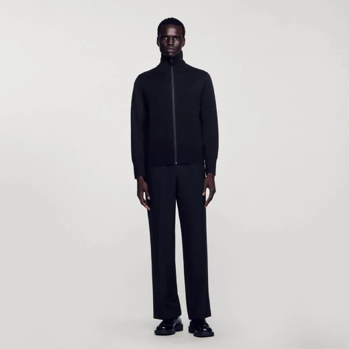 Men Sweaters and Cardigans SANDRO Zipup Wool Cardigan Black