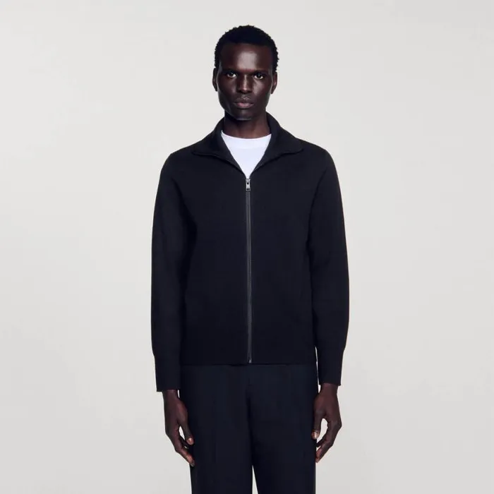 Men Sweaters and Cardigans SANDRO Zipup Wool Cardigan Black