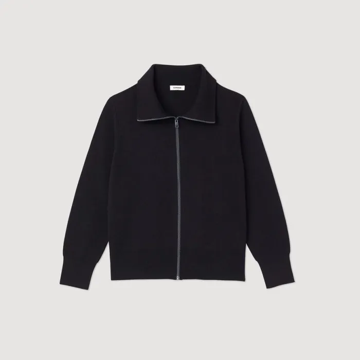 Men Sweaters and Cardigans SANDRO Zipup Wool Cardigan Black