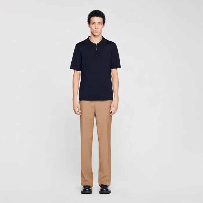 Men Tshirts and Polos SANDRO Knitted Polo Shirt With Zip Collar Black