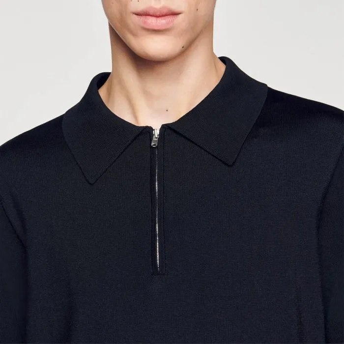 Men Tshirts and Polos SANDRO Knitted Polo Shirt With Zip Collar Black