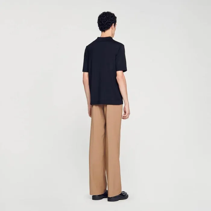Men Tshirts and Polos SANDRO Knitted Polo Shirt With Zip Collar Black