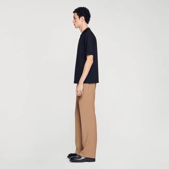 Men Tshirts and Polos SANDRO Knitted Polo Shirt With Zip Collar Black