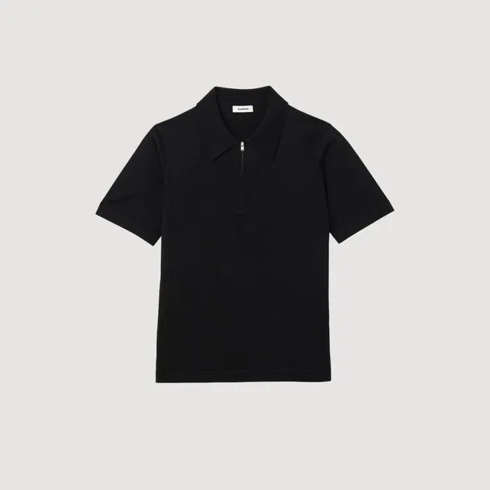 Men Tshirts and Polos SANDRO Knitted Polo Shirt With Zip Collar Black