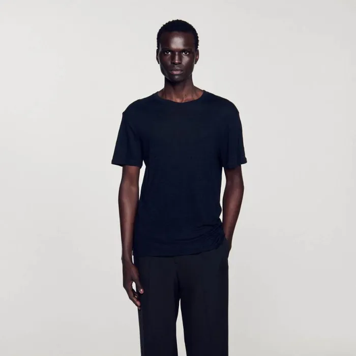 Men Tshirts and Polos SANDRO Linen Tshirt Black