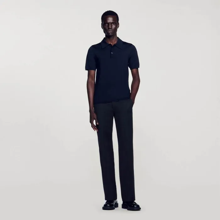 Men Tshirts and Polos SANDRO Shortsleeve Knitted Polo Shirt Black