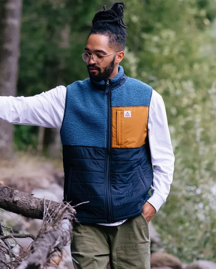 Men Tops Passenger Born Explorer Recycled PolarLined Sherpa Vest Blue Steel Blue Steel