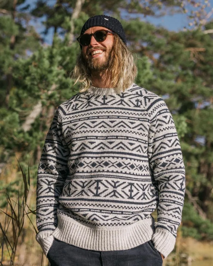 Men Tops Passenger Cutback Fairisle Knitted Jumper Grey Marl Grey Marl