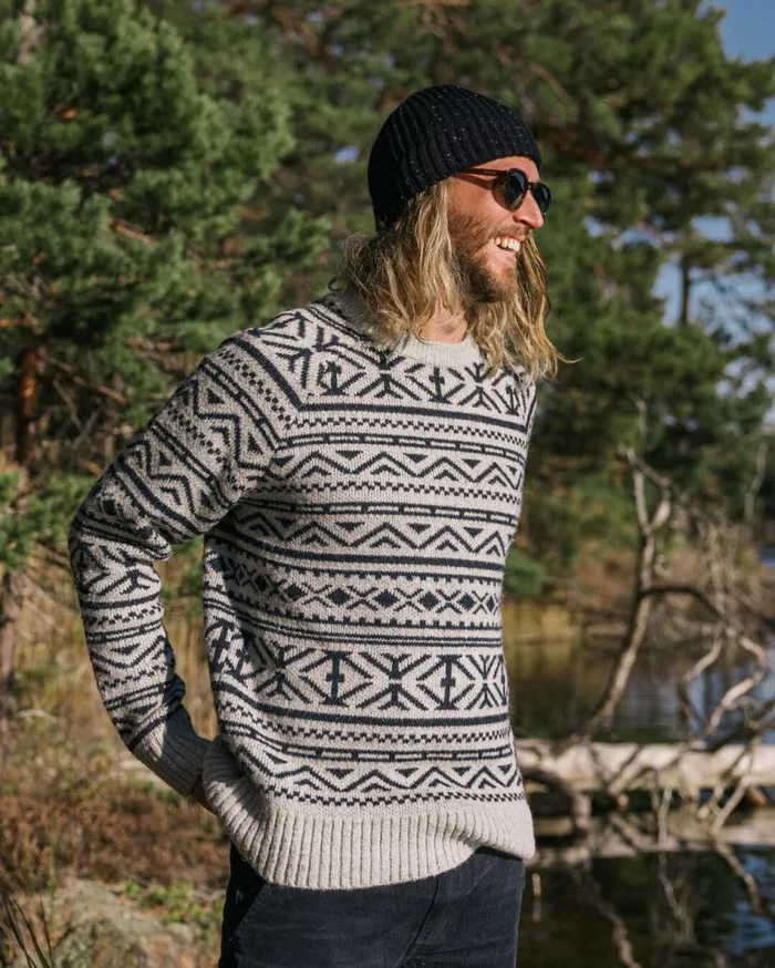 Men Tops Passenger Cutback Fairisle Knitted Jumper Grey Marl Grey Marl