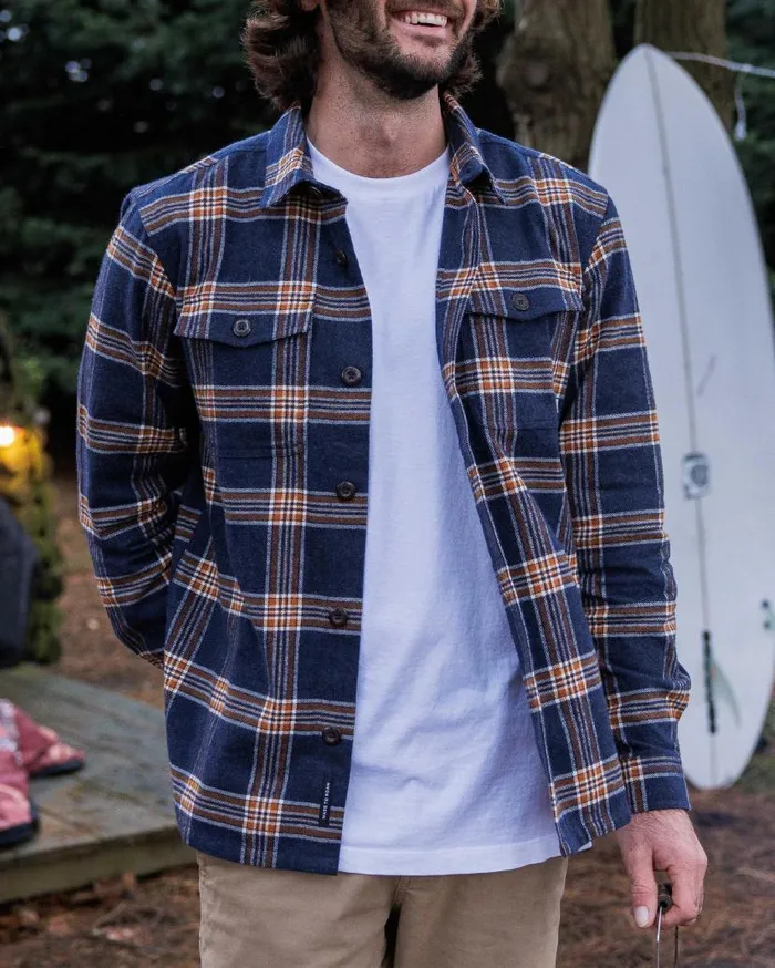 Men Tops Passenger Rustic Organic Cotton Heavyweight Overshirt Rich Navy Check Rich Navy Check