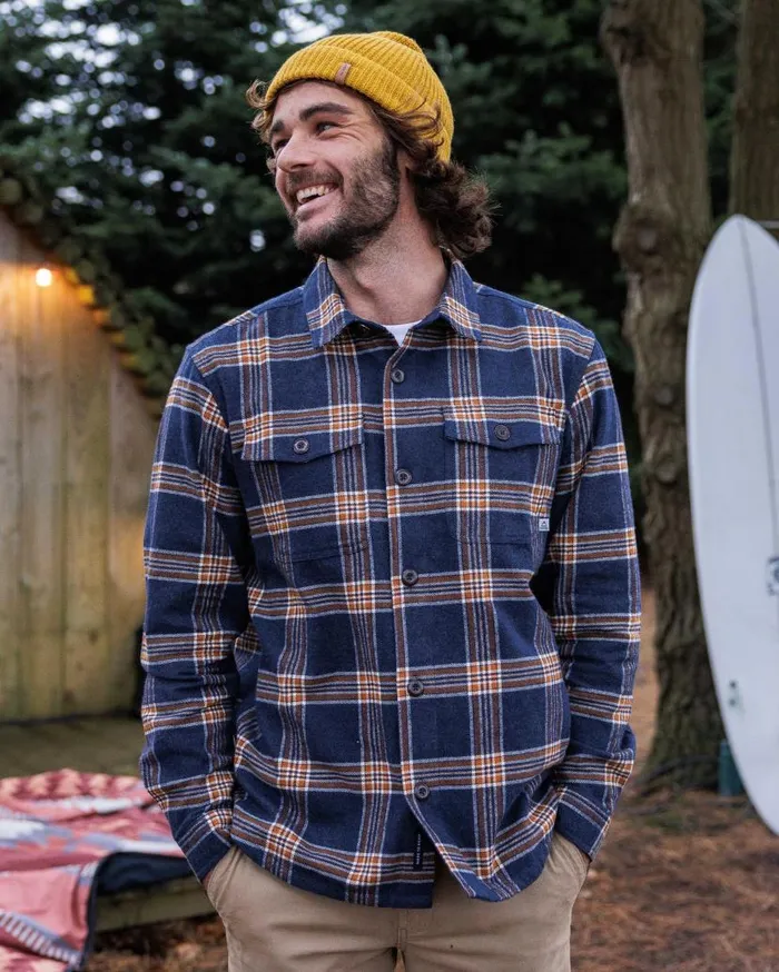 Men Tops Passenger Rustic Organic Cotton Heavyweight Overshirt Rich Navy Check Rich Navy Check