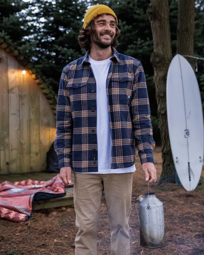 Men Tops Passenger Rustic Organic Cotton Heavyweight Overshirt Rich Navy Check Rich Navy Check