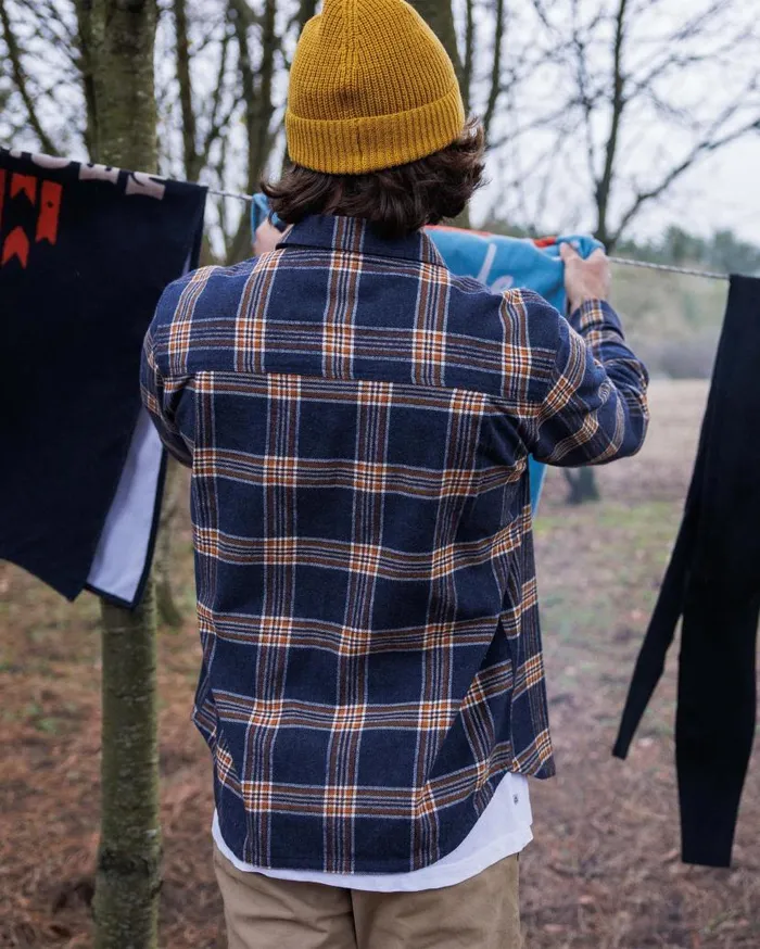 Men Tops Passenger Rustic Organic Cotton Heavyweight Overshirt Rich Navy Check Rich Navy Check