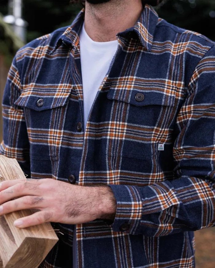Men Tops Passenger Rustic Organic Cotton Heavyweight Overshirt Rich Navy Check Rich Navy Check