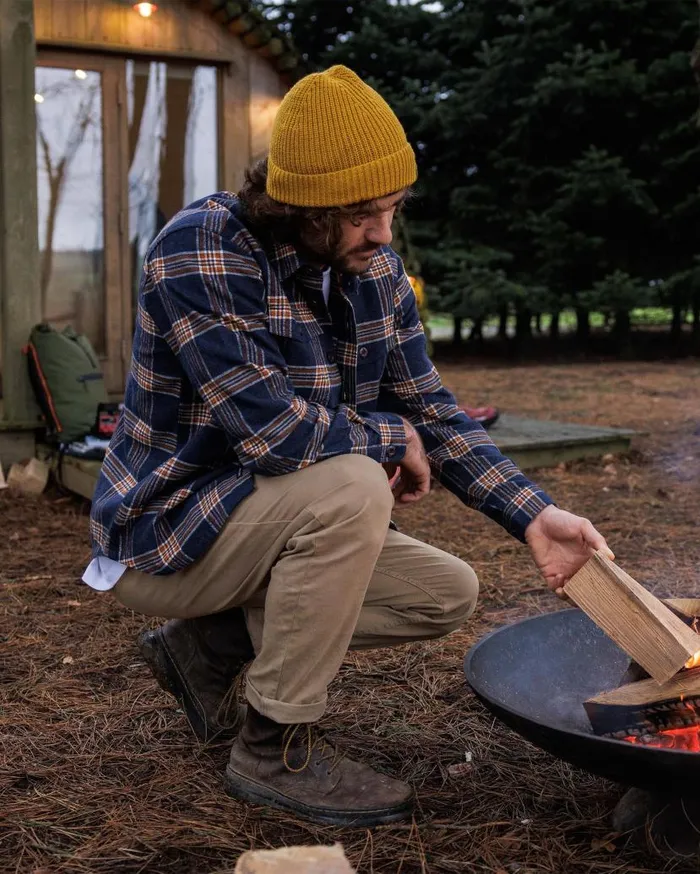 Men Tops Passenger Rustic Organic Cotton Heavyweight Overshirt Rich Navy Check Rich Navy Check