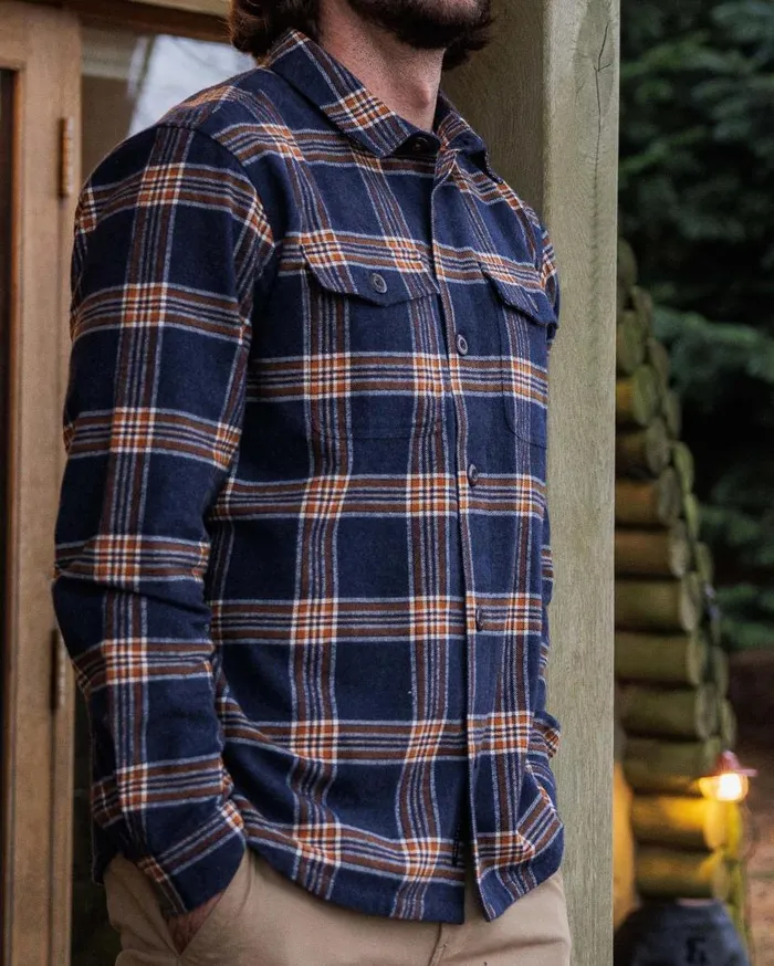Men Tops Passenger Rustic Organic Cotton Heavyweight Overshirt Rich Navy Check Rich Navy Check