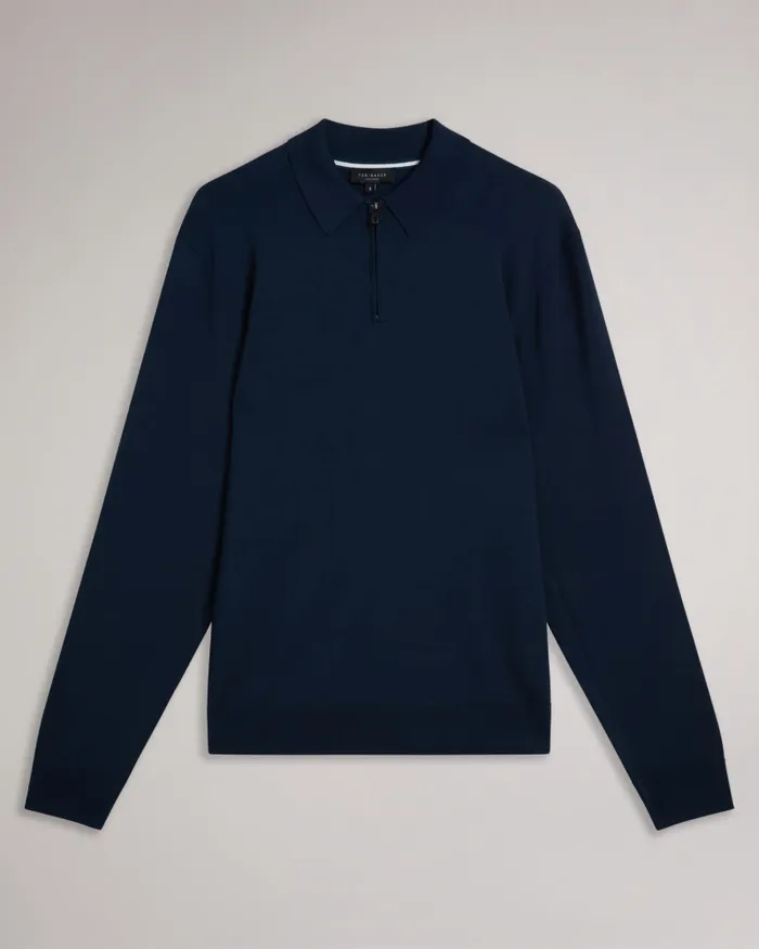 Men VIBA 8211 Long Sleeve Regular Half Zip Rayon Polo Navy Ted Baker Jumpers and Knitwear