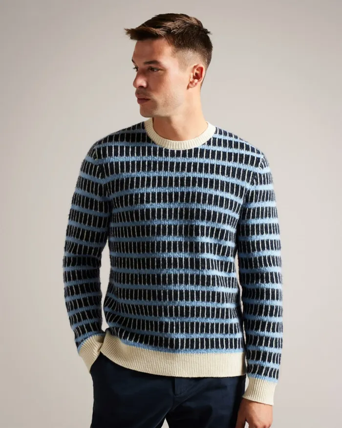Men WAYLEN 8211 Textured Wool Colour Block Jumper Navy Ted Baker Jumpers and Knitwear Men WAYLEN 8211 Textured Wool Colour Block Jumper Navy Ted Baker Jumpers and Knitwear