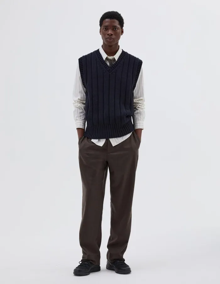 Men Wide Rib Slipover Navy Margaret Howell Knitwear