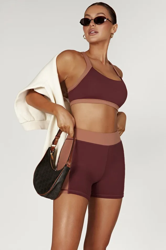 Meshki Activewear Bottoms Taleah Two Tone Shorts 8211 MahoganyTan Mahoganytan 8211 Women Meshki Activewear Bottoms Taleah Two Tone Shorts 8211 MahoganyTan Mahoganytan 8211 Women