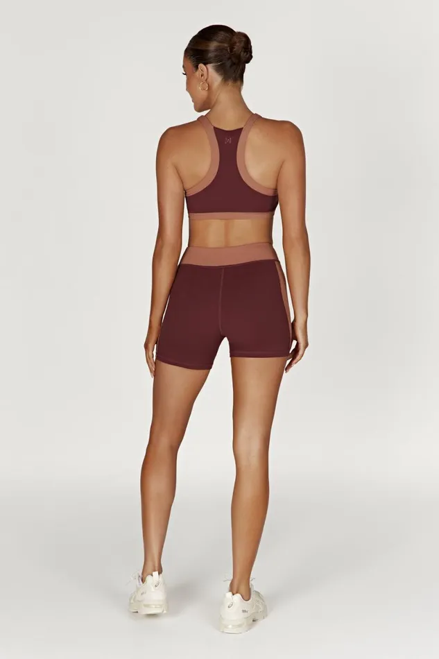 Meshki Activewear Bottoms Taleah Two Tone Shorts 8211 MahoganyTan Mahoganytan 8211 Women Meshki Activewear Bottoms Taleah Two Tone Shorts 8211 MahoganyTan Mahoganytan 8211 Women
