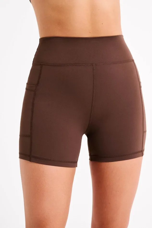 Meshki Activewear Martina Bike Shorts With Pocket 8211 Dark Chocolate Darkchocolate 8211 Women