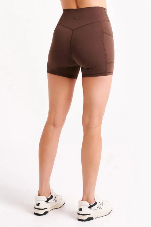 Meshki Activewear Martina Bike Shorts With Pocket 8211 Dark Chocolate Darkchocolate 8211 Women